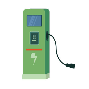 Electric vehicle charging station isolated on white,  vector illustration