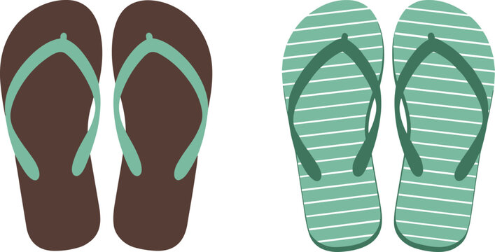 Pair of flip flop sandals in flat vector style, summer footwear silhouettes isolated on white background, beach fashion illustration for vacation, travel, and casual lifestyle design