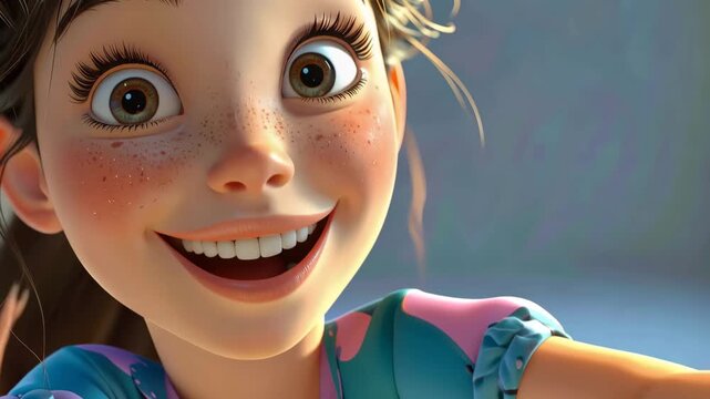 Joyful Expression of a young girl: Capturing a close-up of a smiling girl radiating pure joy, her eyes sparkling with delight, and freckled cheeks adding to her youthful charm.
