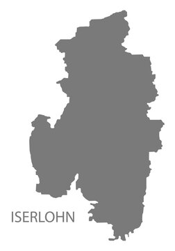 Iserlohn city map with boroughs grey illustration silhouette shape
