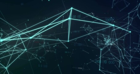 Obraz premium Pulsing teal network forming triangular mesh in virtual network, with connecting lines and nodes