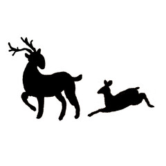 Fototapeta premium Deer Family Silhouette Crossing Road Illustration, Parent and Fawn Wildlife Sign Icon