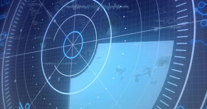 Scanning HUD showing concentric reticle and wedge, radial grid and glowing nodes on control display