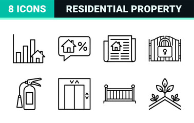 Obraz premium Real Estate and Property Management Minimalist Monoline Icon Set for Commercial Marketing and Professional Urban Development Interface.