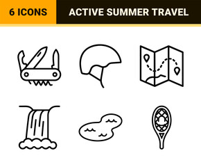 Fototapeta premium Outdoor Recreation and Camping Lifestyle Minimalist Monoline Outline Symbols for Modern Map Design and Wayfinding Systems