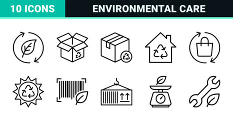 Fototapeta premium Recycling and Environmental Sustainability Thin Line Icons Featuring Eco Friendly Waste Management and Circular Economy Symbols in Monoline Style