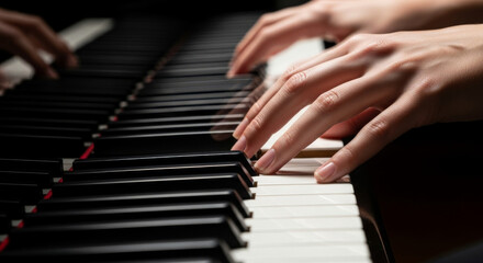 Fototapeta premium Woman's fingers pressing piano keys