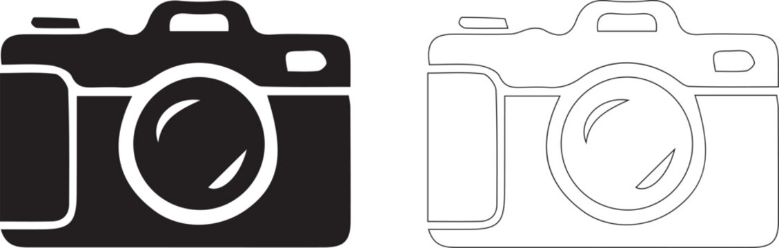 Digital camera icon in black silhouette and outline style isolated on white background vector illustration