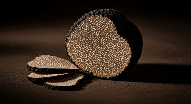 Fresh truffle sliced revealing interior pattern