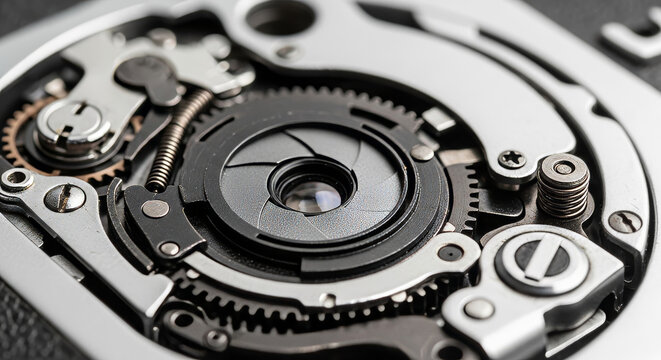 Close-up of a film camera shutter mechanism