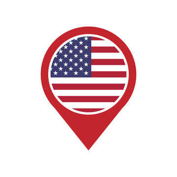 USA flag location pin icon vector illustration, flag application, Flag on Location Pin, American Map Marker GPS Symbol. Ideal for travel, navigation, and USA identity-themed designs.