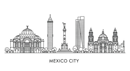 Obraz premium Outline drawing showcasing key architectural landmarks of Mexico City skyline