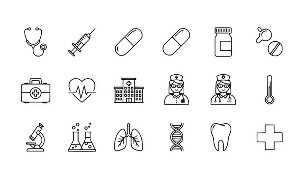 Medical line icon set with healthcare and medicine outline symbols editable stroke hospital and doctor vector