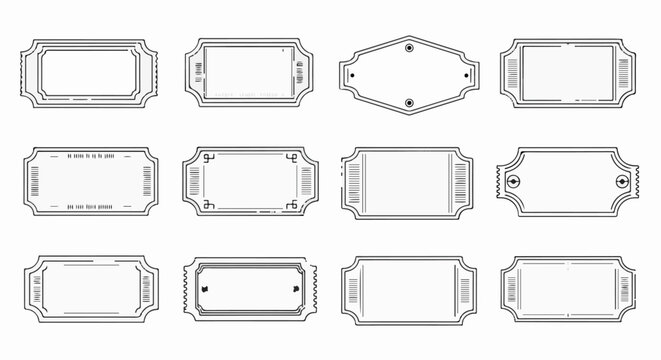 Collection of twelve diverse vintage ticket outline designs