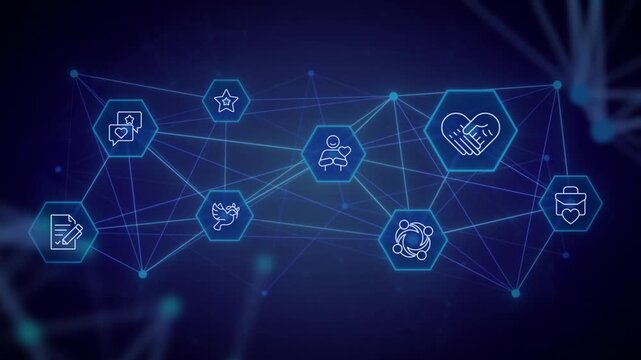 Corporate responsibility animated banner with line icons. Ethical business principles. Outline symbols on dynamic background. Dark to light transition. HD video for website header, presentation