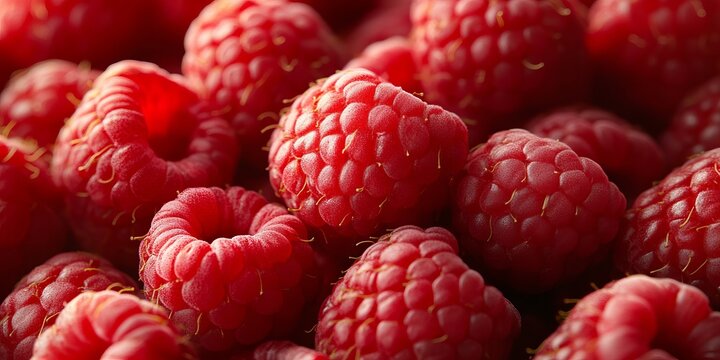 Close-Up of Juicy Ripe Raspberries Showcasing Plump Drupelets and Lush Fuzzy Texture in Summer