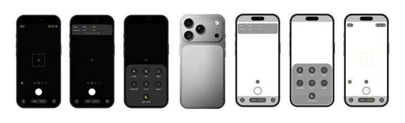 Plakat Photorealistic detailed phone photo camera mockup isolated on transparent background. 2026 design. Vector PNG