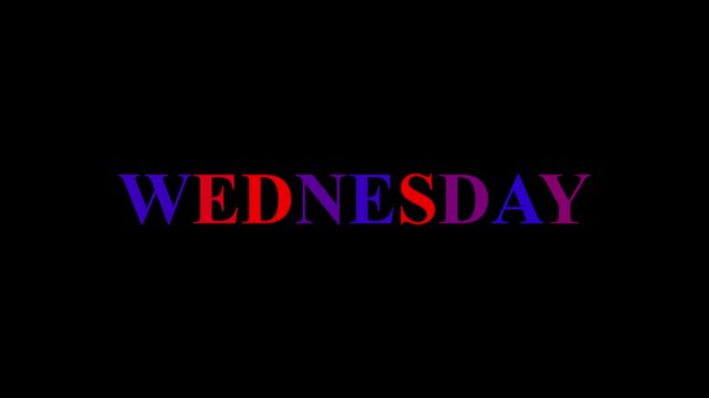 Wednesday neon word. weekend second holiday day. Saturday, weekend text animation. neon glowing 4K animation on black background. 4K animation 4K motion video.