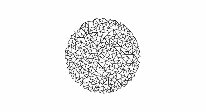 A complex geometric pattern forming a spherical shape on a white background