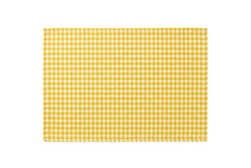 Fototapeta premium Yellow and white gingham napkin top view isolated. Fabric table setting mockup.