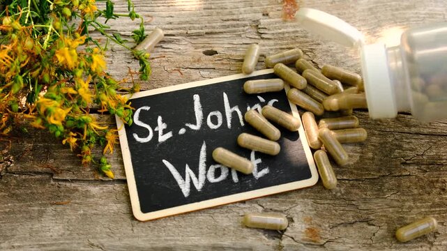 St. John's wort supplements. Selective focus Nature