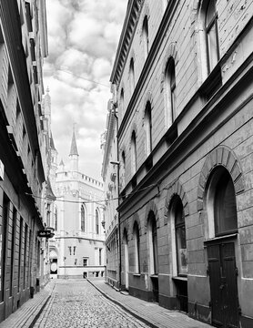 an empty street in the old town