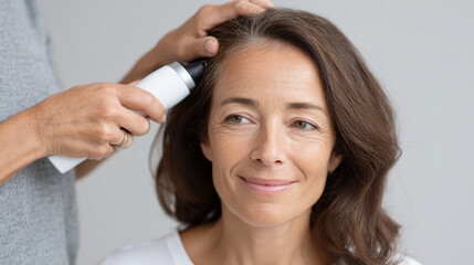 Fototapeta premium Mature caucasian woman receiving hair treatment at salon