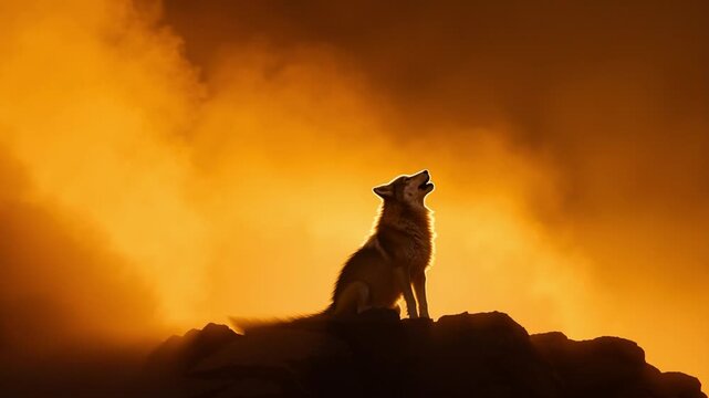 Echo of the Wilderness: A lone wolf, bathed in an ethereal golden light, lifts its head to the heavens, its haunting howl echoing through the vast and untamed wilderness.