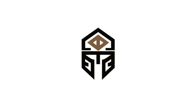 Modern abstract geometric helmet emblem design. Stylized warrior head protection logo with strength and power concept.
