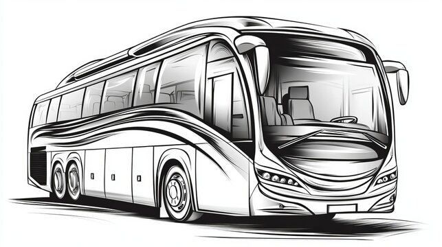 Elegant and Modern Black Liner Bus on a White Background, Sleek Design for Transportation Artwork