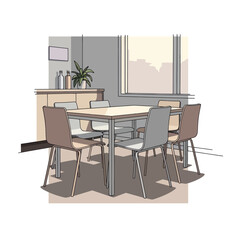 Fototapeta premium Modern Dining Table and Chairs in a Bright Room.