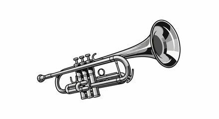 Obraz premium A detailed, realistic illustration of a shiny brass trumpet on a white background