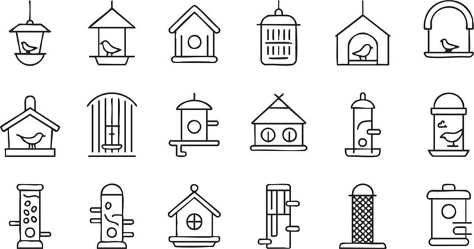 Modern Minimal Bird Feeding Icons Collection for Garden and Park Graphics