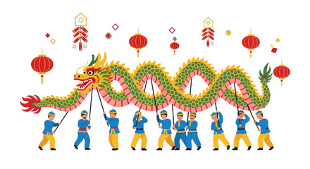 Festive chinese new year dragon boat illustration on transparent background silhouette © MD
