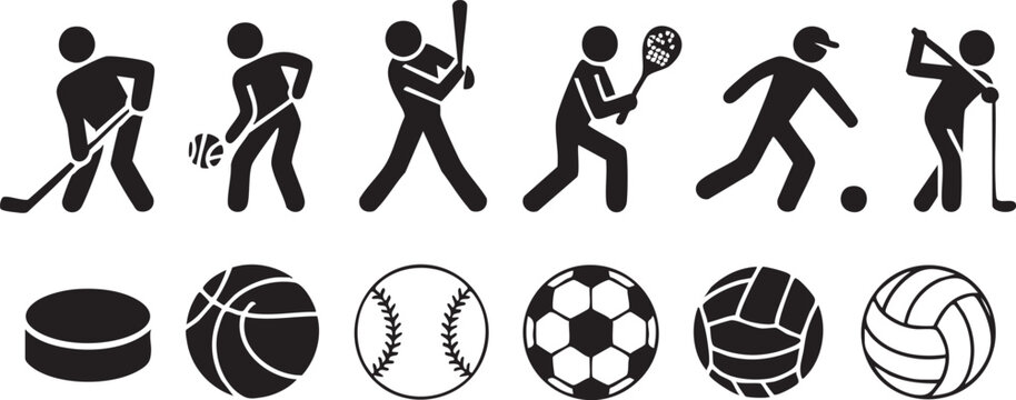 Sports Player Silhouette Icons Collection for Athlete and Ball Games Design