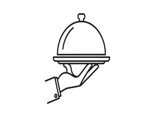 Fototapeta premium Food serving, restaurant, hotel icon, line art cloche isolated on White Background