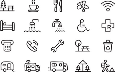 Fototapeta premium Campsite Amenities Vector Pack for Park Services and Travel UI Design
