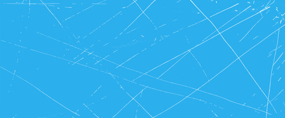 Fototapeta premium irregular Ice skate lines path and scratches texture background. Blue grunge backdrop with worn effect. Winter skate rink or paper with icy dust and sharp frozen chaotic stripe scratch. Vector texture
