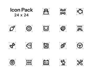Set of minimalist outline icons and pictograms related to car repair and maintenance. Auto Service Center icons. 