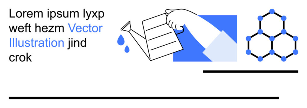 Knowledge sharing, scientific research, chemistry, education, minimalism, data processing. Hand watering document, hexagonal molecular structure. Knowledge sharing and scientific research visual