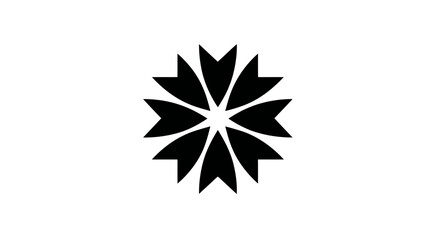 Obraz premium Abstract black geometric floral symbol icon on white background. Minimalist star shape design element for modern aesthetics.
