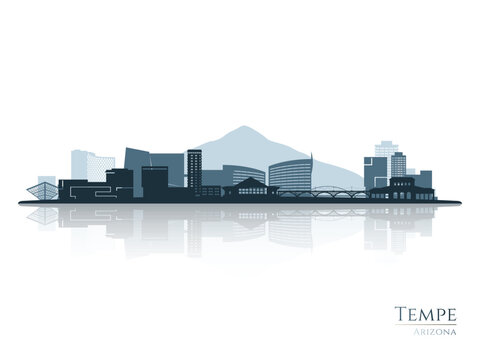 Tempe, AZ skyline silhouette with reflection. Landscape Tempe. Vector illustration.