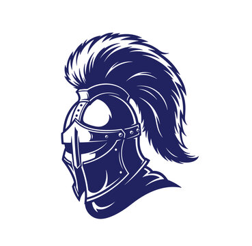 Illustration of a medieval knight wearing a helmet with a mohawk  side profile
