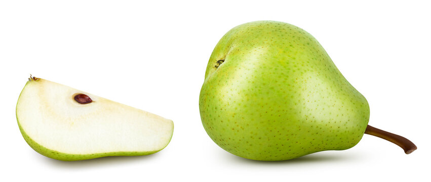 Fresh green pear leaves isolated on white background