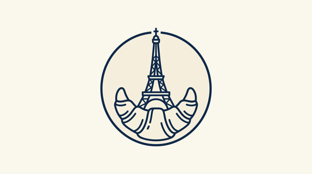 Parisian Icon Eiffel Tower and Croissant Logo