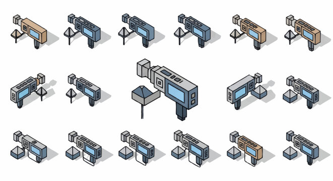 Isometric Security Cameras Collection Vector Illustration.