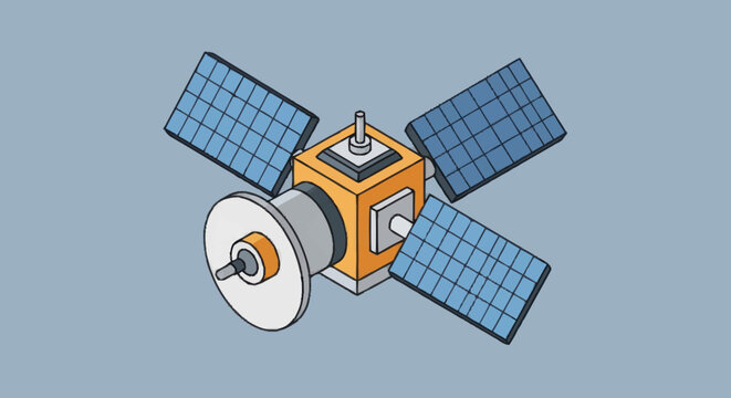 Modern Satellite with Solar Panels in Orbit.
