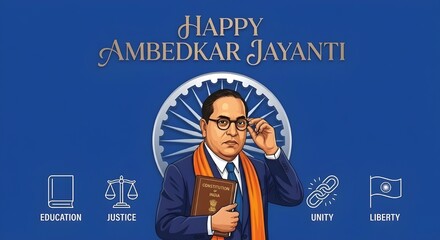 Dr. B.R. Ambedkar Statue with Indian Flag Background, Father of Indian Constitution Tribute for Ambedkar Jayanti Celebration © RizkiLanggeng Art