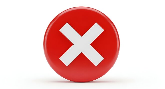 3D red error or delete button icon isolated on white background for technology and user interface design