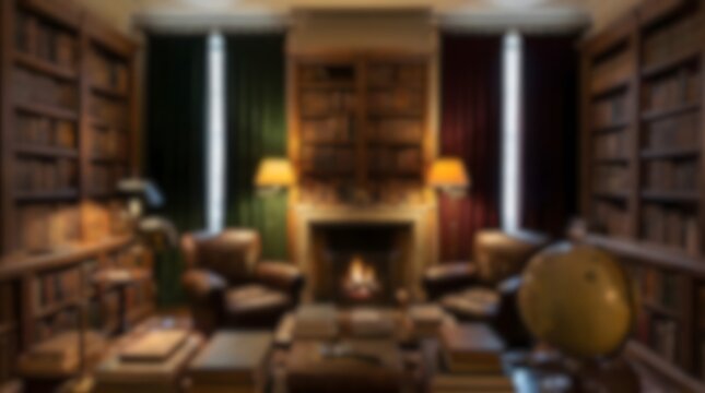 Cozy Classic Library Room with Fireplace and Leather Armchairs